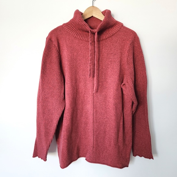 Red Ribbed‎ Mock Turtleneck Sweater XL Pullover Marled Sonoma Drawstring Y2K - Picture 1 of 13